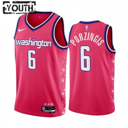 Camiseta Niños NBA Washington Wizards Kristaps Porzingis 6 2022-23 City Edition Rosa Flor De Cerezo Swingman